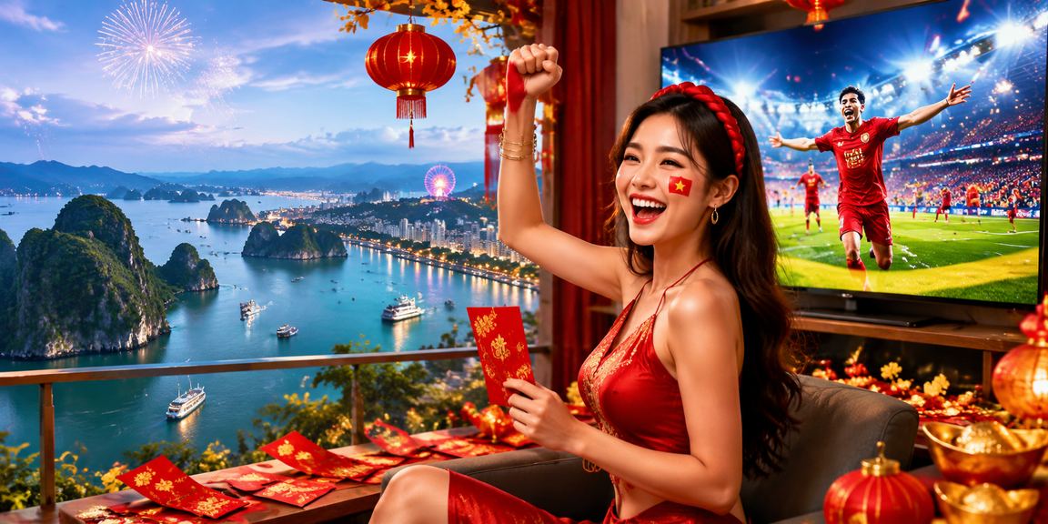 Phong bì đỏ may mắn và đèn lồng Hạ Long Bay gợi liên tưởng đến jackpot Nổ Hũ naptheff