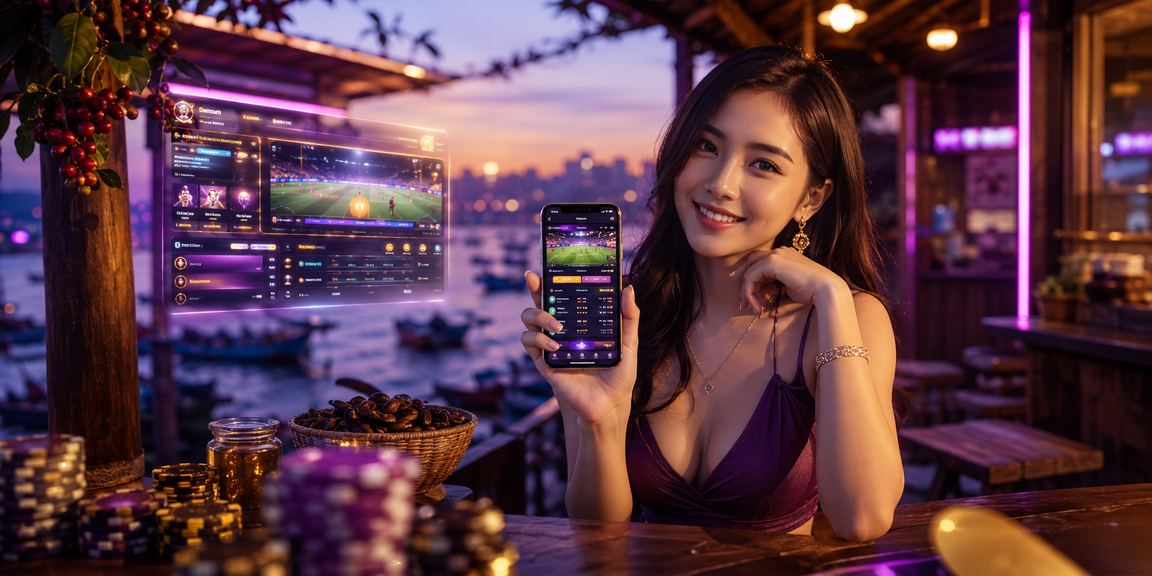 Người dùng Mũi Né trải nghiệm naptheff trên điện thoại tại quán cà phê bãi biển
